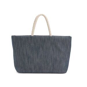 FALOR Jeans Made In Italy Denim Shopper Tote With Leather Braided Handle
